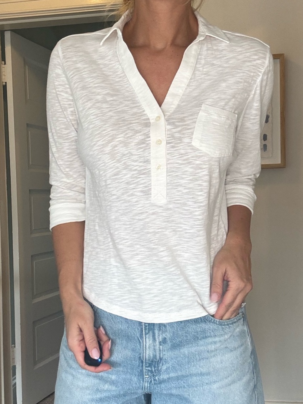 The White Company White Label Cotton Slub Henley Collared Top Size US 8